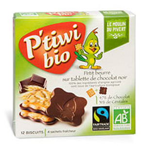 Бисквиты-мини P'tiwiBio Chocolat Noir с черным шоколадом, 150г