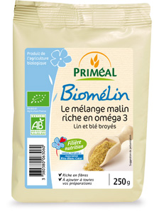 Биомелин Омега 3,  смесь для добавления в блюда с высоким содержанием Омега 3 из дроблёного льна и пшеницы Био, 250г ― Сеть магазинов "La Bio". Интернет-магазин биопродуктов.